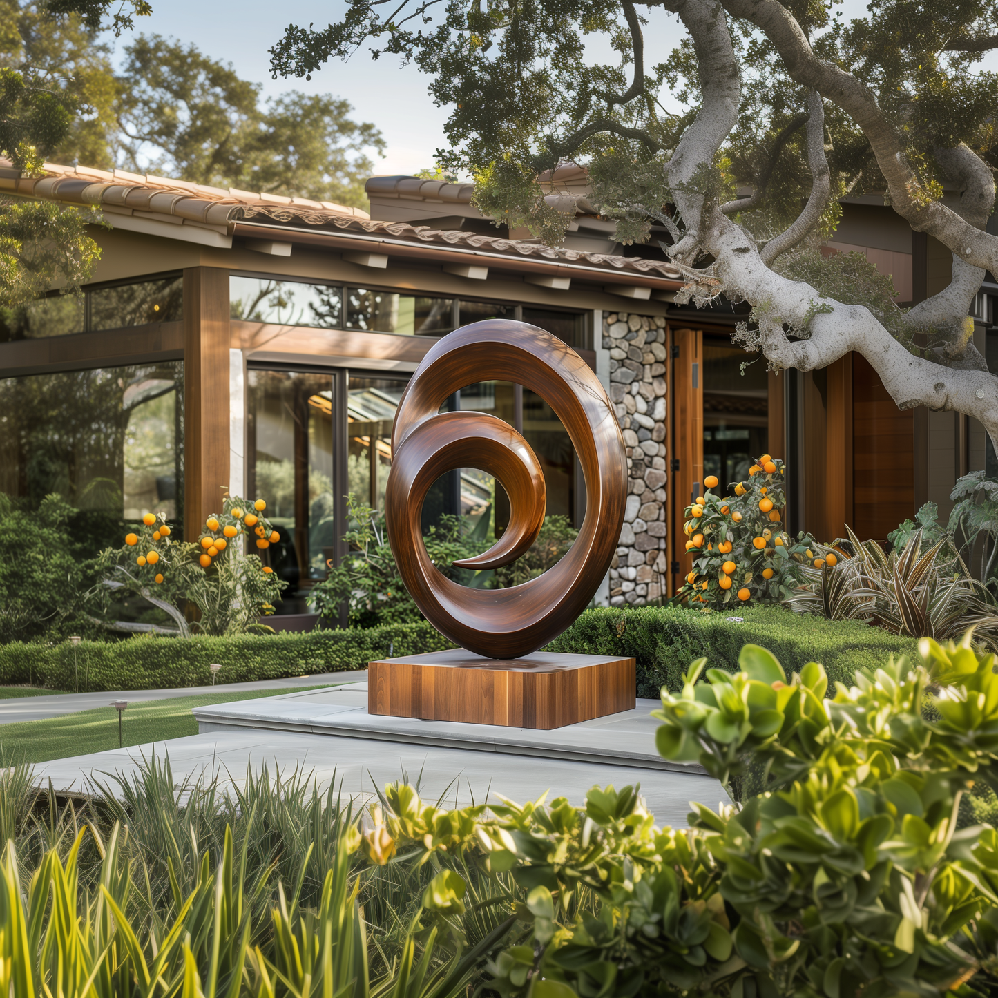 Large Abstract Spiral Wooden Sculpture – Hand Carved Infinity Loop, Modern Garden & Outdoor Art, Luxury Wood Sculpture Decor