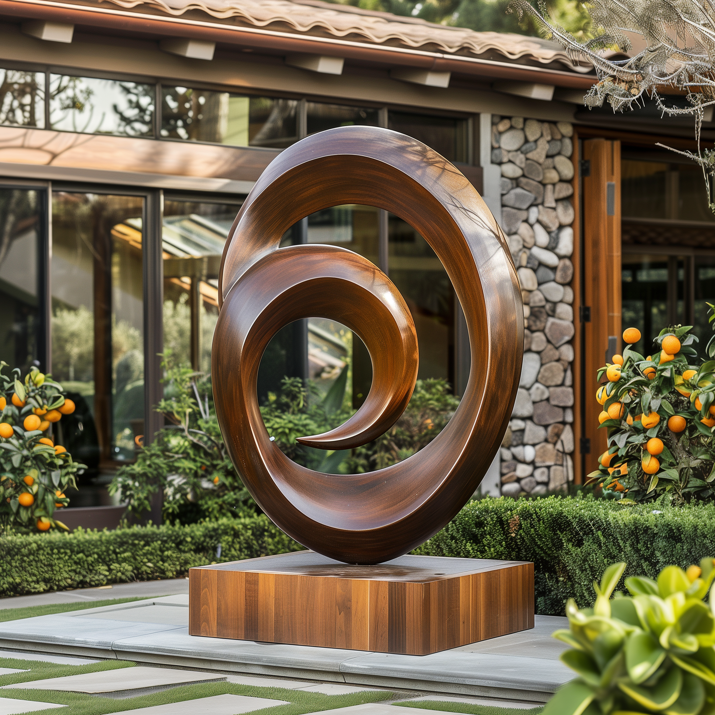 Large Abstract Spiral Wooden Sculpture – Hand Carved Infinity Loop, Modern Garden & Outdoor Art, Luxury Wood Sculpture Decor