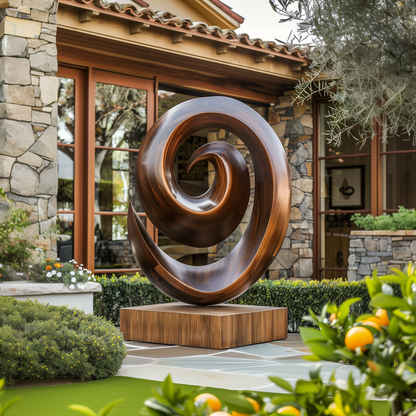Large Spiral Infinity Wooden Sculpture, Hand Carved Outdoor Abstract Art, Modern Garden Sculpture, Luxury Wood Floor Decor