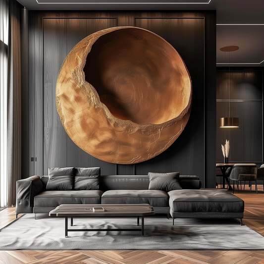 Large Hand-Carved Wooden Disc Wall Sculpture, 3D Organic Abstract Circle Art, Modern Luxury Statement Wall Decor for Interiors