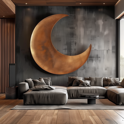 Large Hand-Carved Wooden Crescent Moon Wall Sculpture, 3D Abstract Lunar Art, Modern Luxury Statement Wall Decor for Interiors