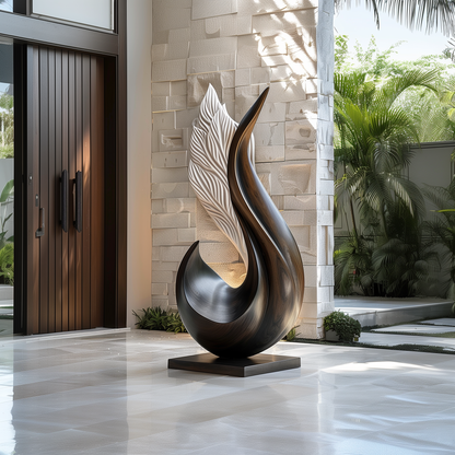 Flame Wing Wooden Sculpture Hand Carved Two Tone Solid Wood Abstract Angel Form Modern Luxury Home Decor