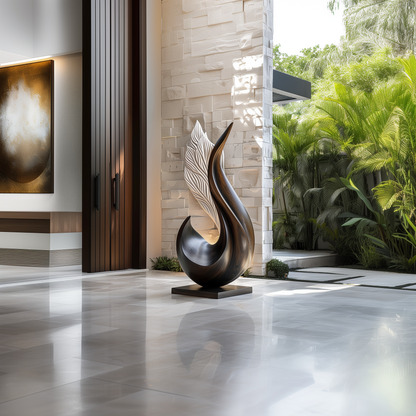Flame Wing Wooden Sculpture Hand Carved Two Tone Solid Wood Abstract Angel Form Modern Luxury Home Decor