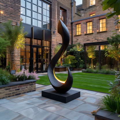 Large Black Abstract Outdoor Sculpture, Modern Flame Infinity Form, Luxury Garden Statement Art, Contemporary Metal Decor for Patio Yard Entrance