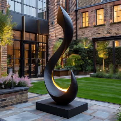 Large Black Abstract Outdoor Sculpture, Modern Flame Infinity Form, Luxury Garden Statement Art, Contemporary Metal Decor for Patio Yard Entrance