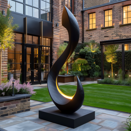Large Black Abstract Outdoor Sculpture, Modern Flame Infinity Form, Luxury Garden Statement Art, Contemporary Metal Decor for Patio Yard Entrance