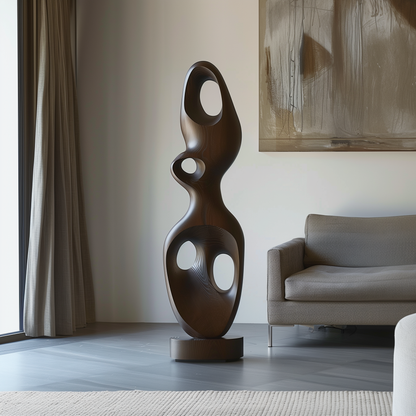 Abstract Wooden Floor Sculpture Handmade – Modern Organic Wood Art, Sculptural Statement Decor, Minimalist Luxury Home Interior