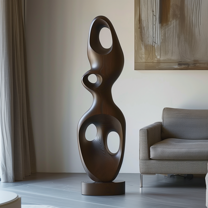 Abstract Wooden Floor Sculpture Handmade – Modern Organic Wood Art, Sculptural Statement Decor, Minimalist Luxury Home Interior