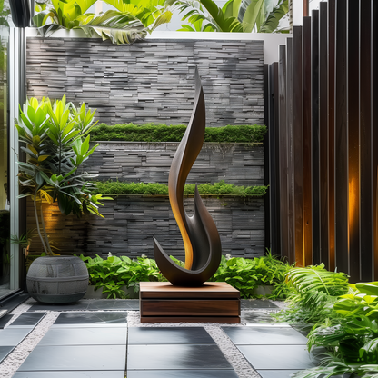 Hand Carved Tall Abstract Flame Wood Sculpture, Black Modern Organic Floor Art, Luxury Statement Decor, Contemporary Home Accent