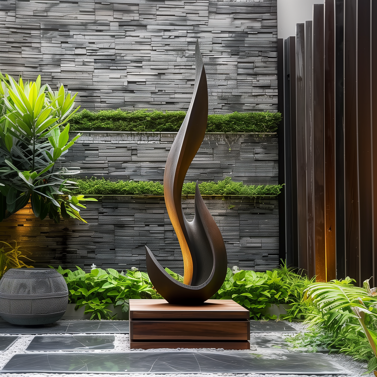 Hand Carved Tall Abstract Flame Wood Sculpture, Black Modern Organic Floor Art, Luxury Statement Decor, Contemporary Home Accent