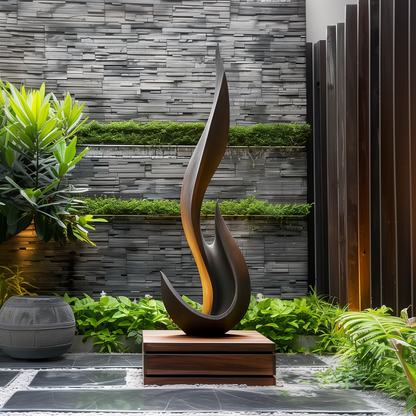 Hand Carved Tall Abstract Flame Wood Sculpture, Black Modern Organic Floor Art, Luxury Statement Decor, Contemporary Home Accent