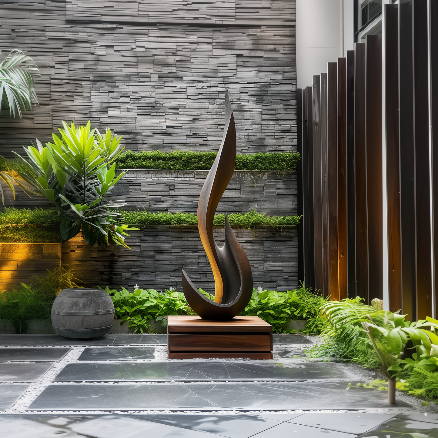 Hand Carved Tall Abstract Flame Wood Sculpture, Black Modern Organic Floor Art, Luxury Statement Decor, Contemporary Home Accent