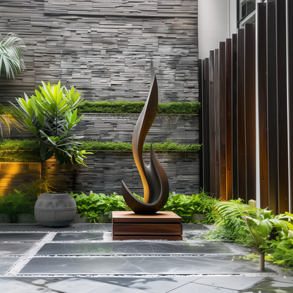 Hand Carved Tall Abstract Flame Wood Sculpture, Black Modern Organic Floor Art, Luxury Statement Decor, Contemporary Home Accent