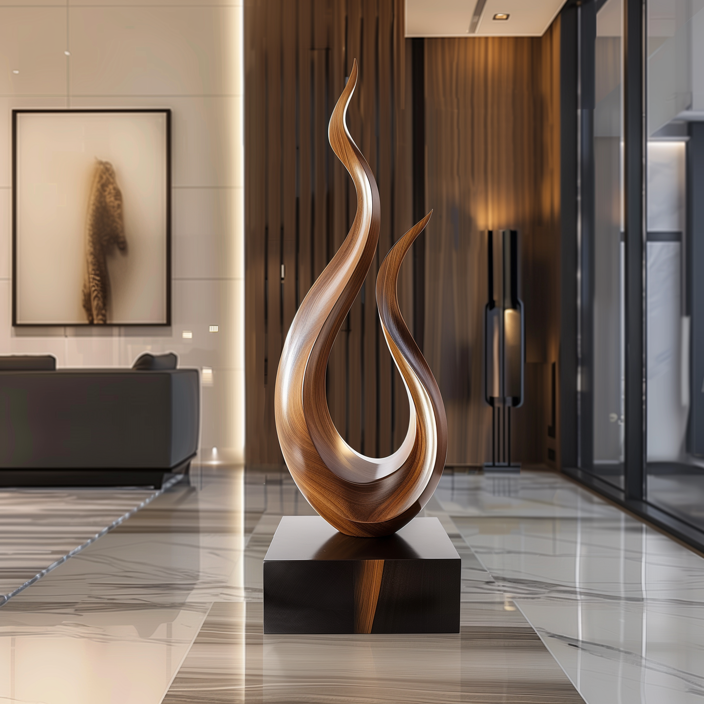 Eternal Flame Wooden Sculpture – Hand-Carved Abstract Solid Wood Art | Modern Statement Decor