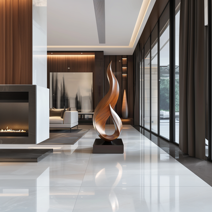 Handmade Wooden Flame Sculpture – Modern Abstract Fire-Inspired Floor Art | Solid Wood Home Decor Statement Piece