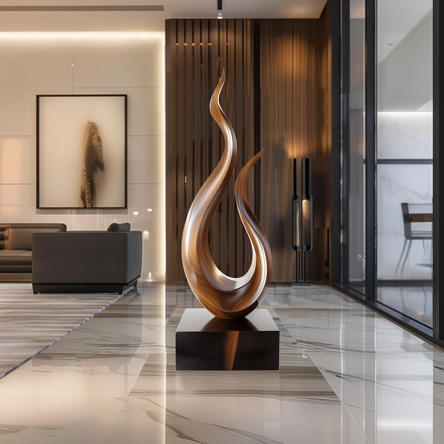 Eternal Flame Wooden Sculpture – Hand-Carved Abstract Solid Wood Art | Modern Statement Decor