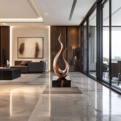 Eternal Flame Wooden Sculpture – Hand-Carved Abstract Solid Wood Art | Modern Statement Decor