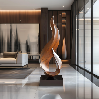 Handmade Wooden Flame Sculpture – Modern Abstract Fire-Inspired Floor Art | Solid Wood Home Decor Statement Piece
