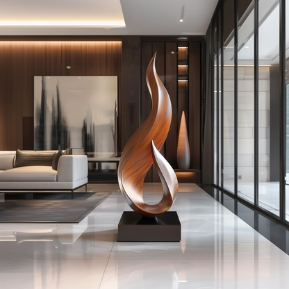Handmade Wooden Flame Sculpture – Modern Abstract Fire-Inspired Floor Art | Solid Wood Home Decor Statement Piece