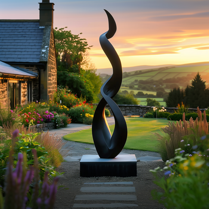 Large Black Infinity Flame Sculpture, Handcrafted Abstract Outdoor Garden Art, Modern Luxury Yard Decor, Contemporary Statement Sculpture