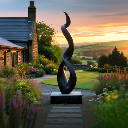 Large Black Infinity Flame Sculpture, Handcrafted Abstract Outdoor Garden Art, Modern Luxury Yard Decor, Contemporary Statement Sculpture