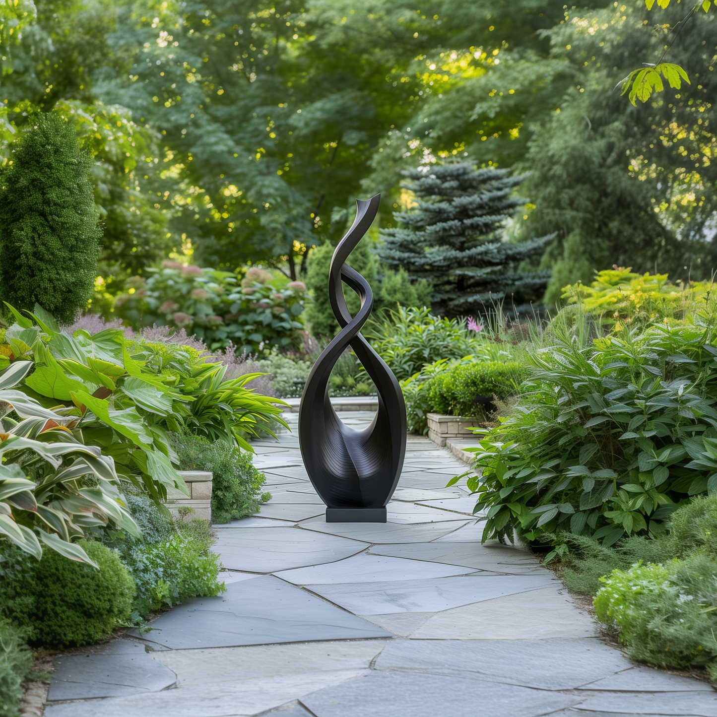Hand Carved Black Infinity Spiral Wood Sculpture, Tall Abstract Outdoor Garden Statue, Modern Luxury Statement Decor, Organic Flow Art Piece