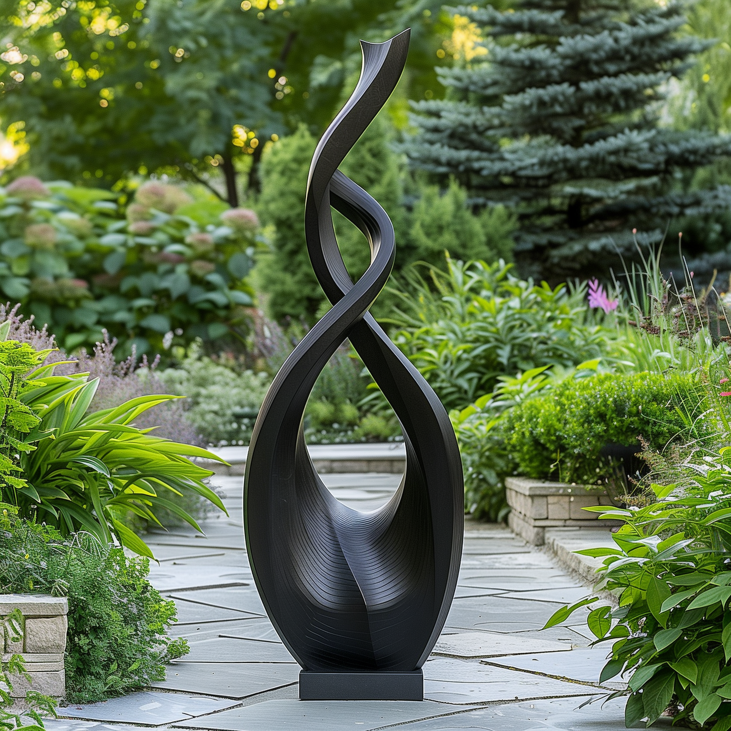 Hand Carved Black Infinity Spiral Wood Sculpture, Tall Abstract Outdoor Garden Statue, Modern Luxury Statement Decor, Organic Flow Art Piece