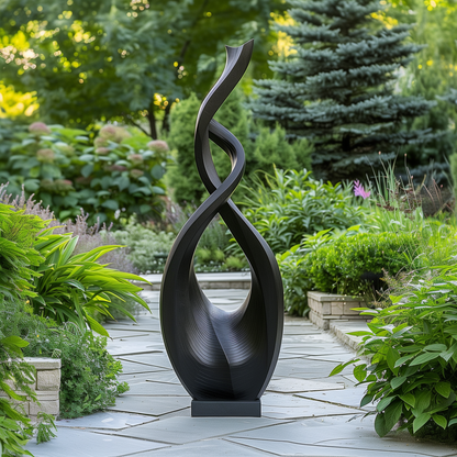 Hand Carved Black Infinity Spiral Wood Sculpture, Tall Abstract Outdoor Garden Statue, Modern Luxury Statement Decor, Organic Flow Art Piece