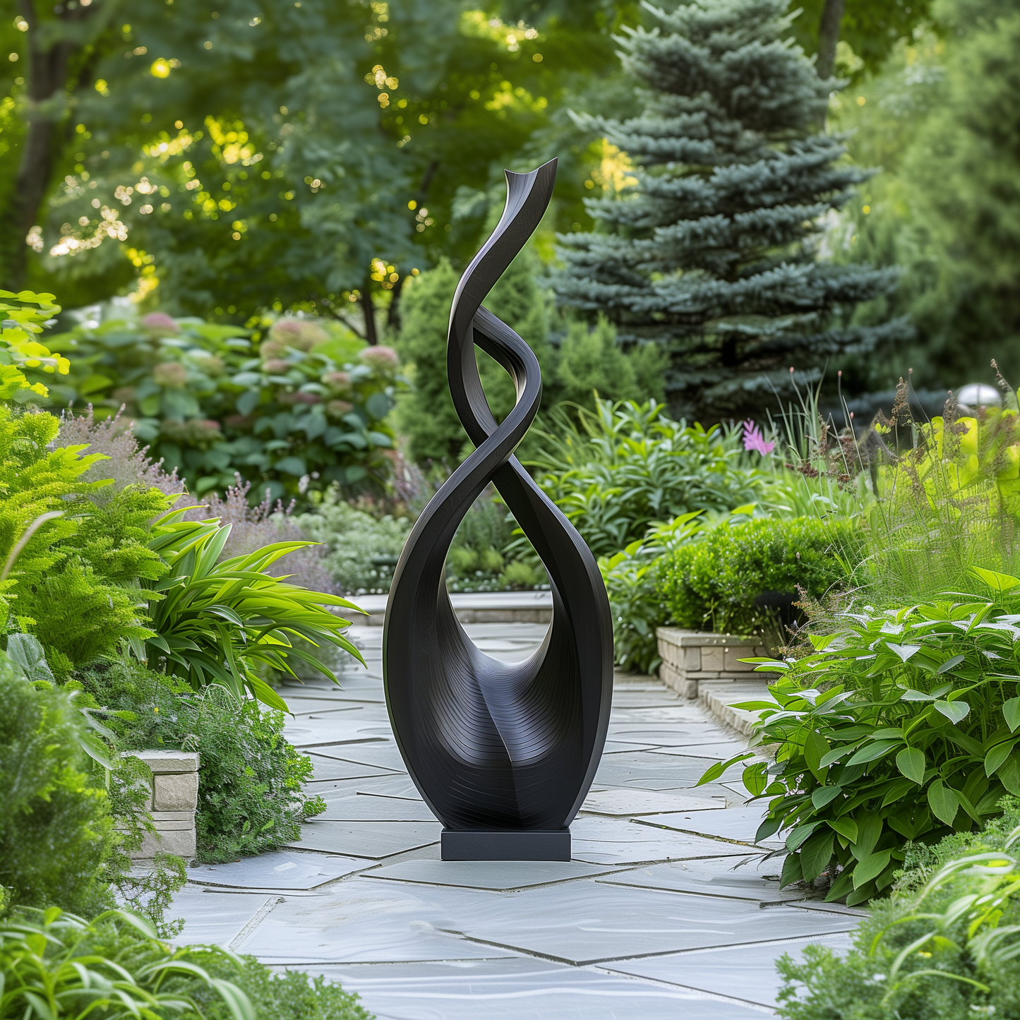 Hand Carved Black Infinity Spiral Wood Sculpture, Tall Abstract Outdoor Garden Statue, Modern Luxury Statement Decor, Organic Flow Art Piece