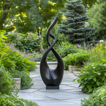 Hand Carved Black Infinity Spiral Wood Sculpture, Tall Abstract Outdoor Garden Statue, Modern Luxury Statement Decor, Organic Flow Art Piece