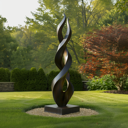 Modern Abstract Infinity Flame Sculpture Outdoor, Tall Garden Art Statement, Contemporary Metal Sculpture, Luxury Yard Decor
