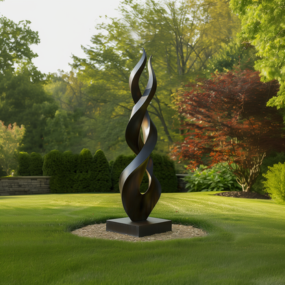 Modern Abstract Infinity Flame Sculpture Outdoor, Tall Garden Art Statement, Contemporary Metal Sculpture, Luxury Yard Decor