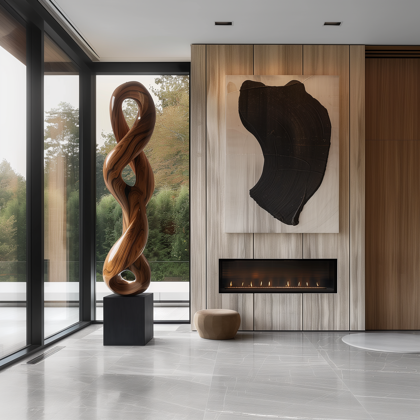 Large Abstract Wooden Infinity Sculpture, Hand Carved Twisting Loop Form, Modern Organic Floor Art, Luxury Natural Wood Decor Statement