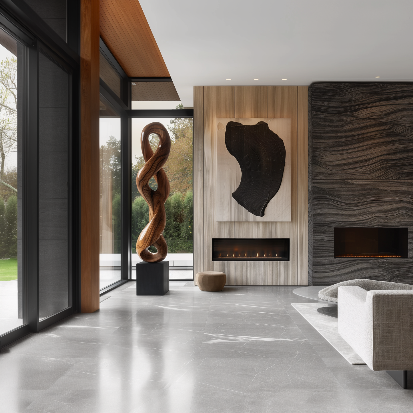 Large Abstract Wooden Infinity Sculpture, Hand Carved Twisting Loop Form, Modern Organic Floor Art, Luxury Natural Wood Decor Statement