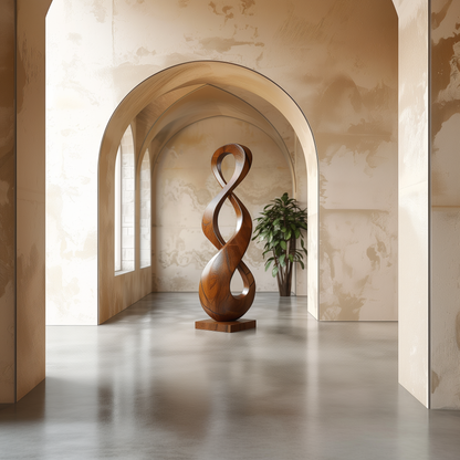 Tall Double Infinity Wooden Sculpture Hand Carved Solid Wood Abstract Twist Modern Luxury Home Decor