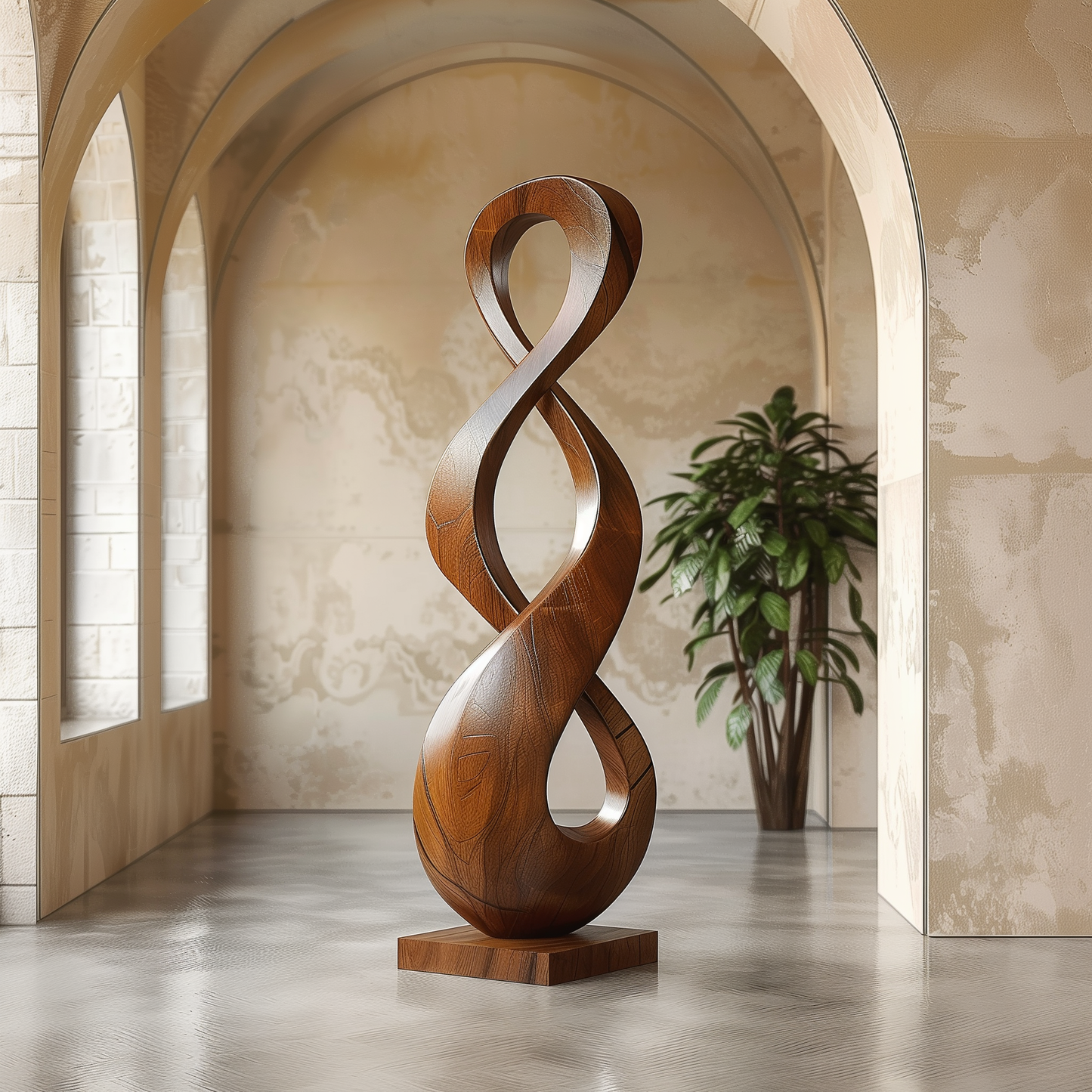 Tall Double Infinity Wooden Sculpture Hand Carved Solid Wood Abstract Twist Modern Luxury Home Decor