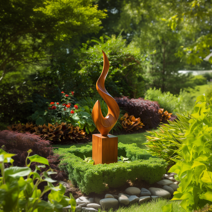 Tall Hand-Carved Wooden Flame Sculpture, Abstract Infinity Twist Art, Luxury Modern Garden Statement Decor, Outdoor Yard Sculpture