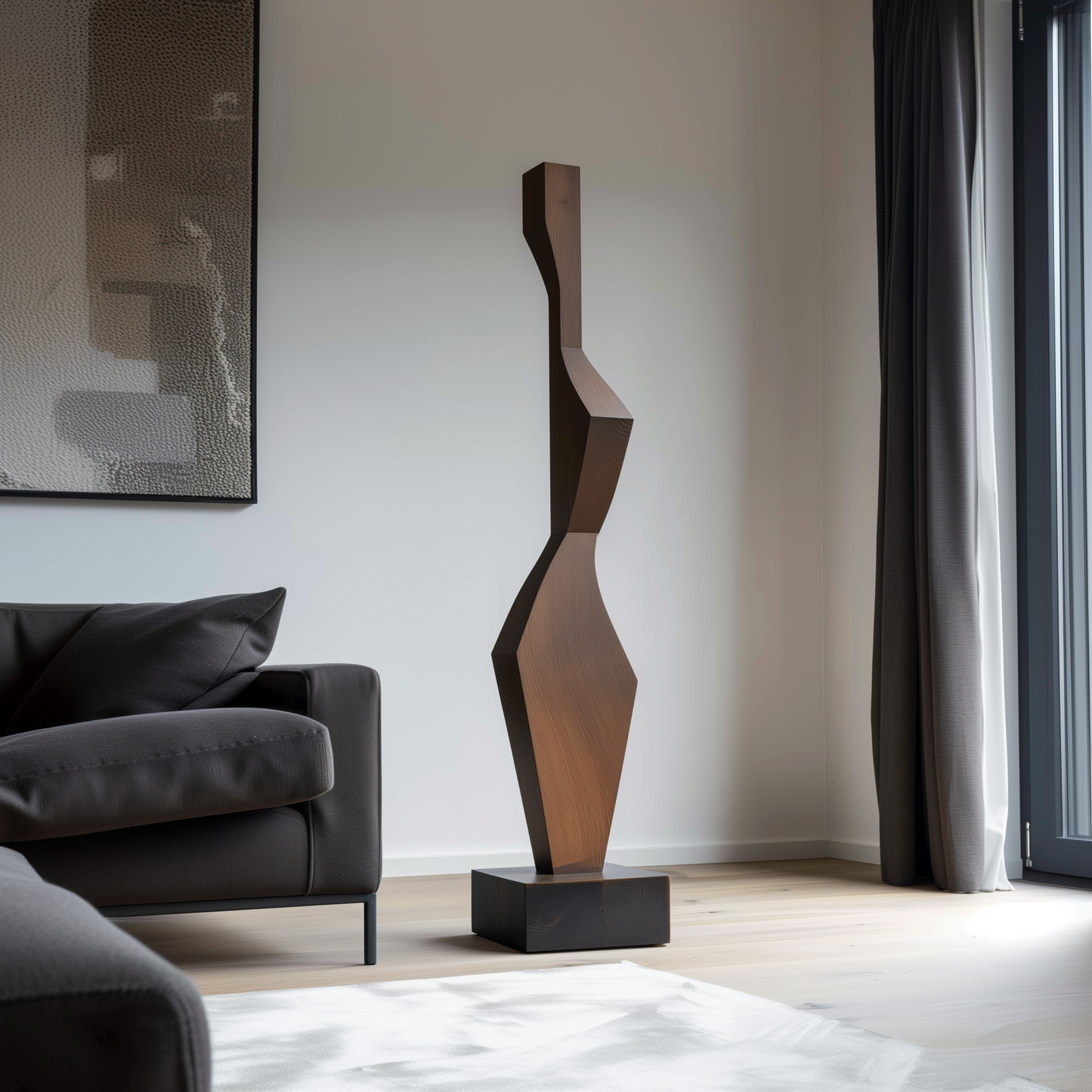 Tall Geometric Wooden Sculpture Hand Carved Solid Wood Abstract Modern Minimalist Luxury Home Decor