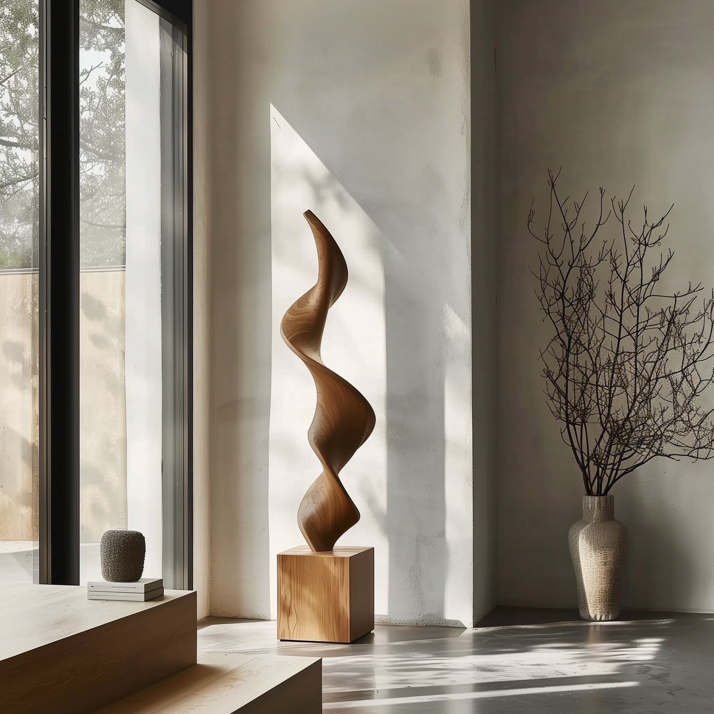 Tall Abstract Wooden Sculpture Hand Carved Modern Organic Art Floor Sculpture Solid Wood Minimalist Home Decor