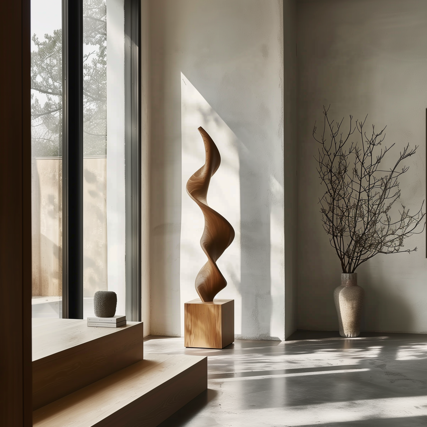 Tall Abstract Wooden Sculpture Hand Carved Modern Organic Art Floor Sculpture Solid Wood Minimalist Home Decor