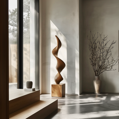 Tall Abstract Wooden Sculpture Hand Carved Modern Organic Art Floor Sculpture Solid Wood Minimalist Home Decor