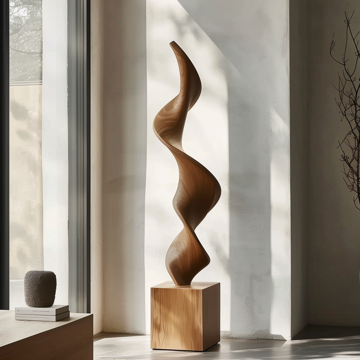 Tall Abstract Wooden Sculpture Hand Carved Modern Organic Art Floor Sculpture Solid Wood Minimalist Home Decor