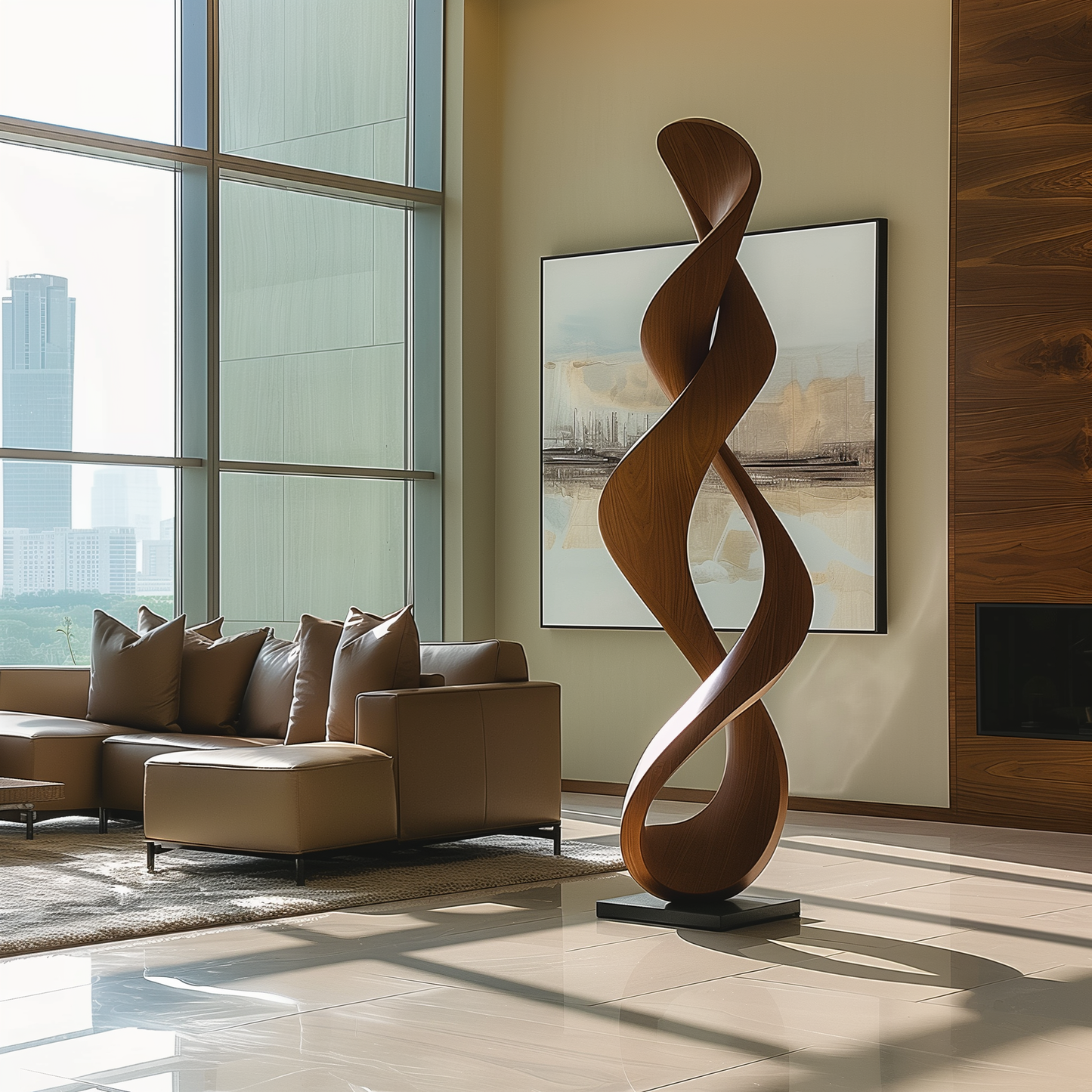 Tall Infinity Twist Wooden Sculpture, Hand Carved Organic Wood Art, Modern Floor Sculpture for Living Room, Luxury Home Decor