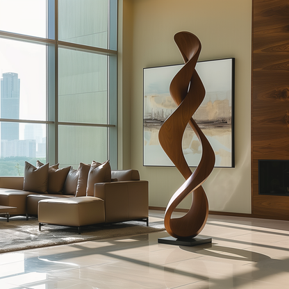 Tall Infinity Twist Wooden Sculpture, Hand Carved Organic Wood Art, Modern Floor Sculpture for Living Room, Luxury Home Decor