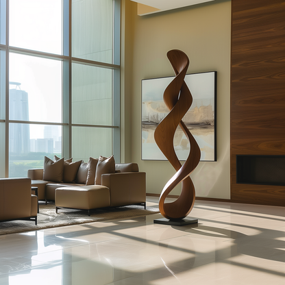 Tall Infinity Twist Wooden Sculpture, Hand Carved Organic Wood Art, Modern Floor Sculpture for Living Room, Luxury Home Decor