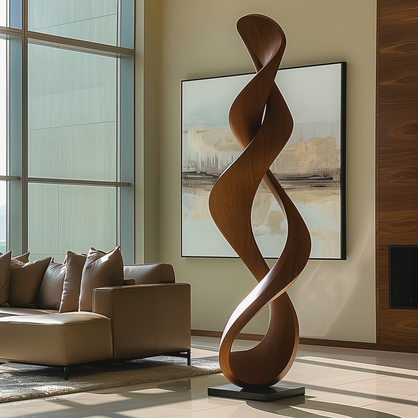 Tall Infinity Twist Wooden Sculpture, Hand Carved Organic Wood Art, Modern Floor Sculpture for Living Room, Luxury Home Decor