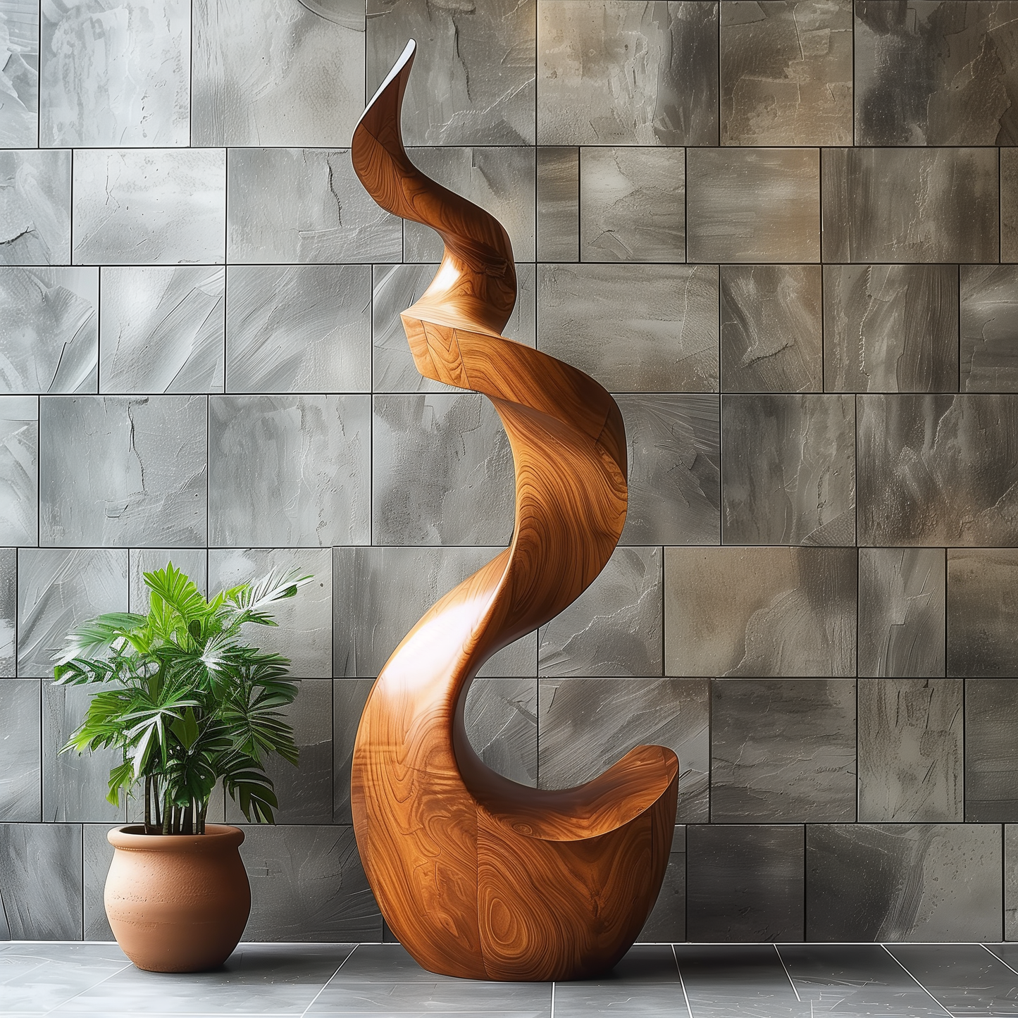Tall Abstract Wooden Sculpture, Hand Carved Modern Spiral Flame Art, Large Statement Floor Decor, Organic Luxury Wood Artwork for Living Room