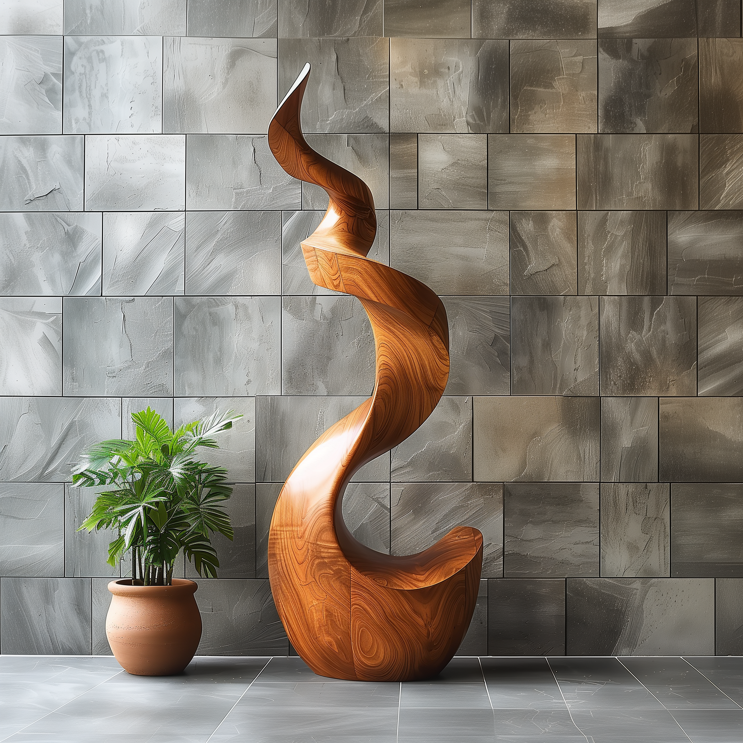 Tall Abstract Wooden Sculpture, Hand Carved Modern Spiral Flame Art, Large Statement Floor Decor, Organic Luxury Wood Artwork for Living Room