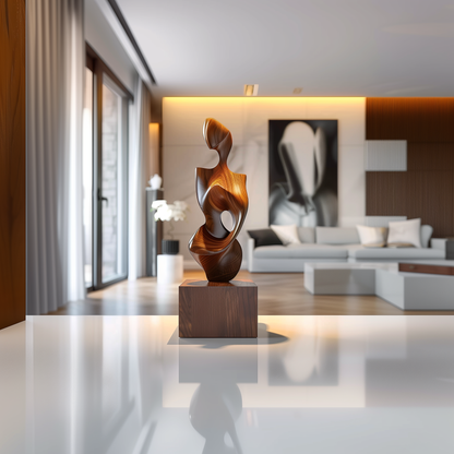Abstract Wooden Sculpture Handmade | Modern Organic Wood Art | Luxury Floor Sculpture With Pedestal | Contemporary Home Decor Statement