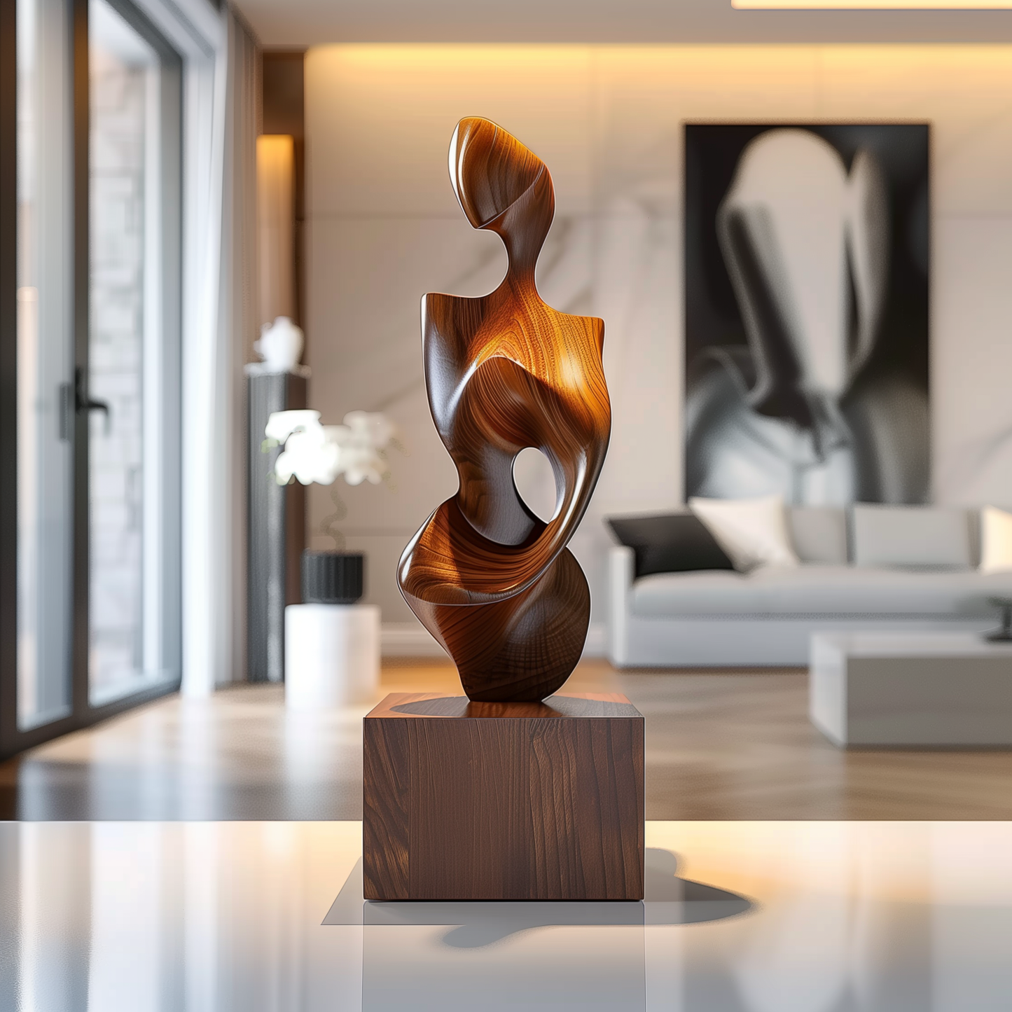 Abstract Wooden Sculpture Handmade | Modern Organic Wood Art | Luxury Floor Sculpture With Pedestal | Contemporary Home Decor Statement